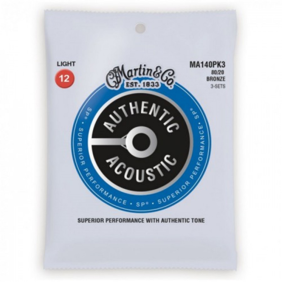 Martin MA140PK3 Authentic Acoustic SP Strings, 80/20 Bronze Light (.012-.054) - 3-Pack 